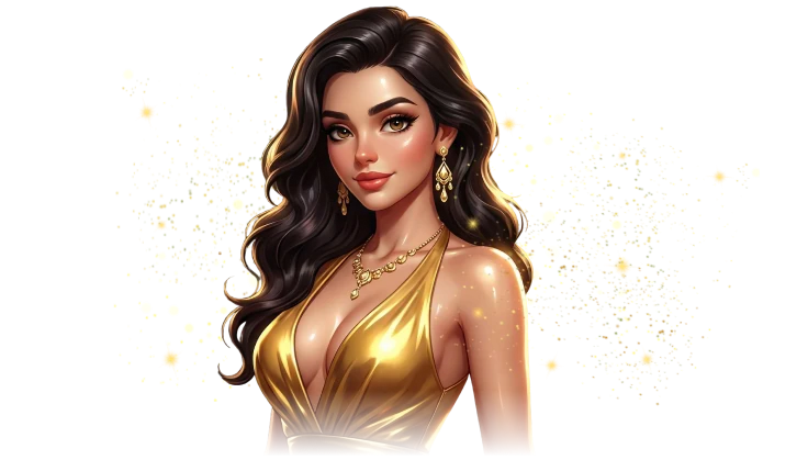 Een elegante dame in goud bij het online Kaasino